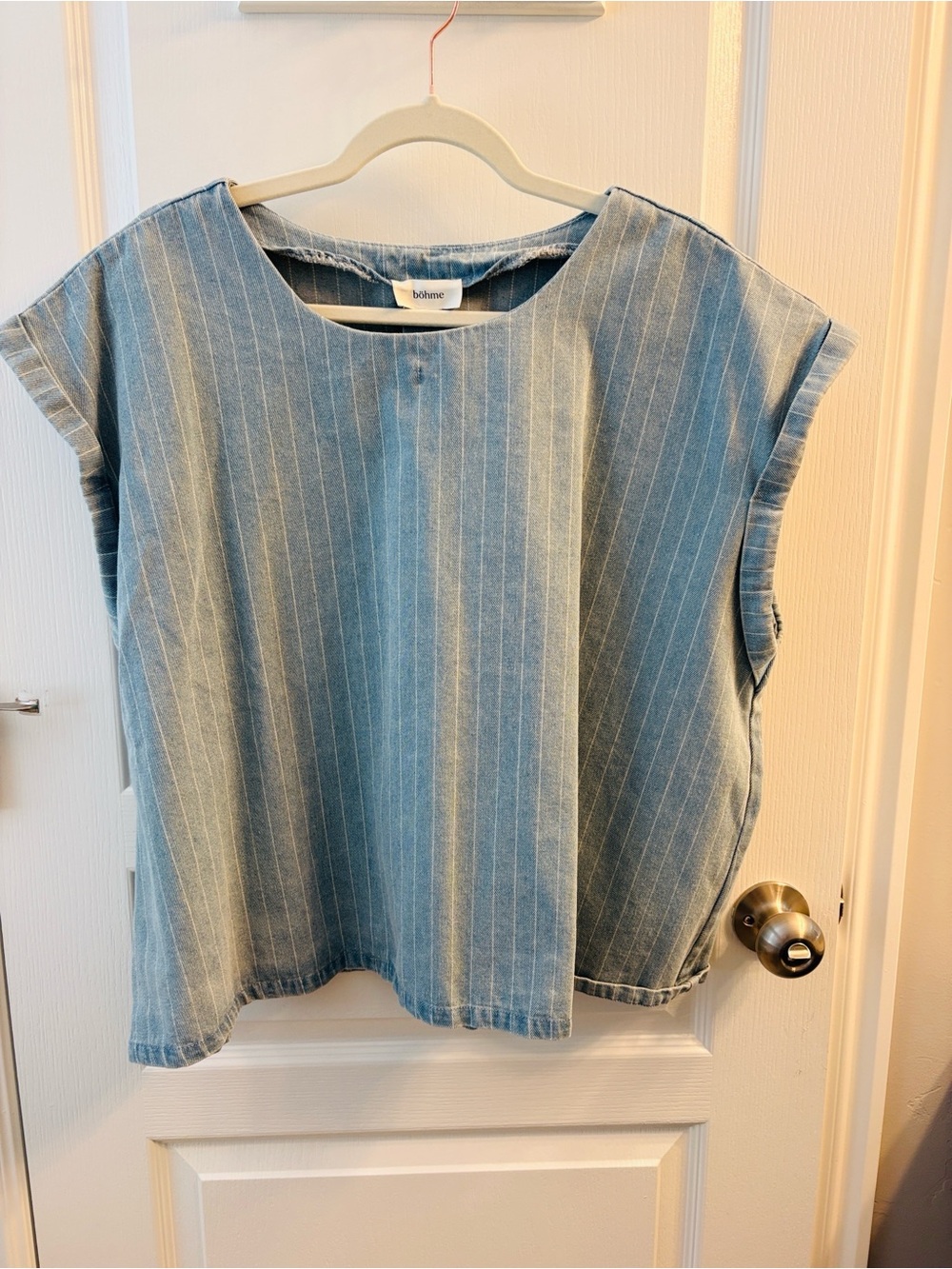 bohme Light Blue Pinstripe Boxy Tunic Top